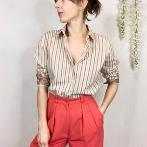 RARE ROBERT GRAHAM striped button down shirt paisley cuffs preppy coastal 2644